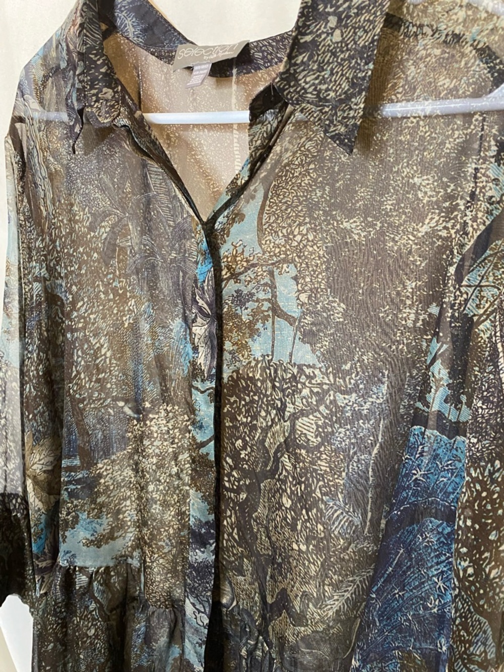 New Selection by Ulla Popken Sheer Tunic Blouse/ Shirt Dress w/ a Forest Design - Picture 5 of 10